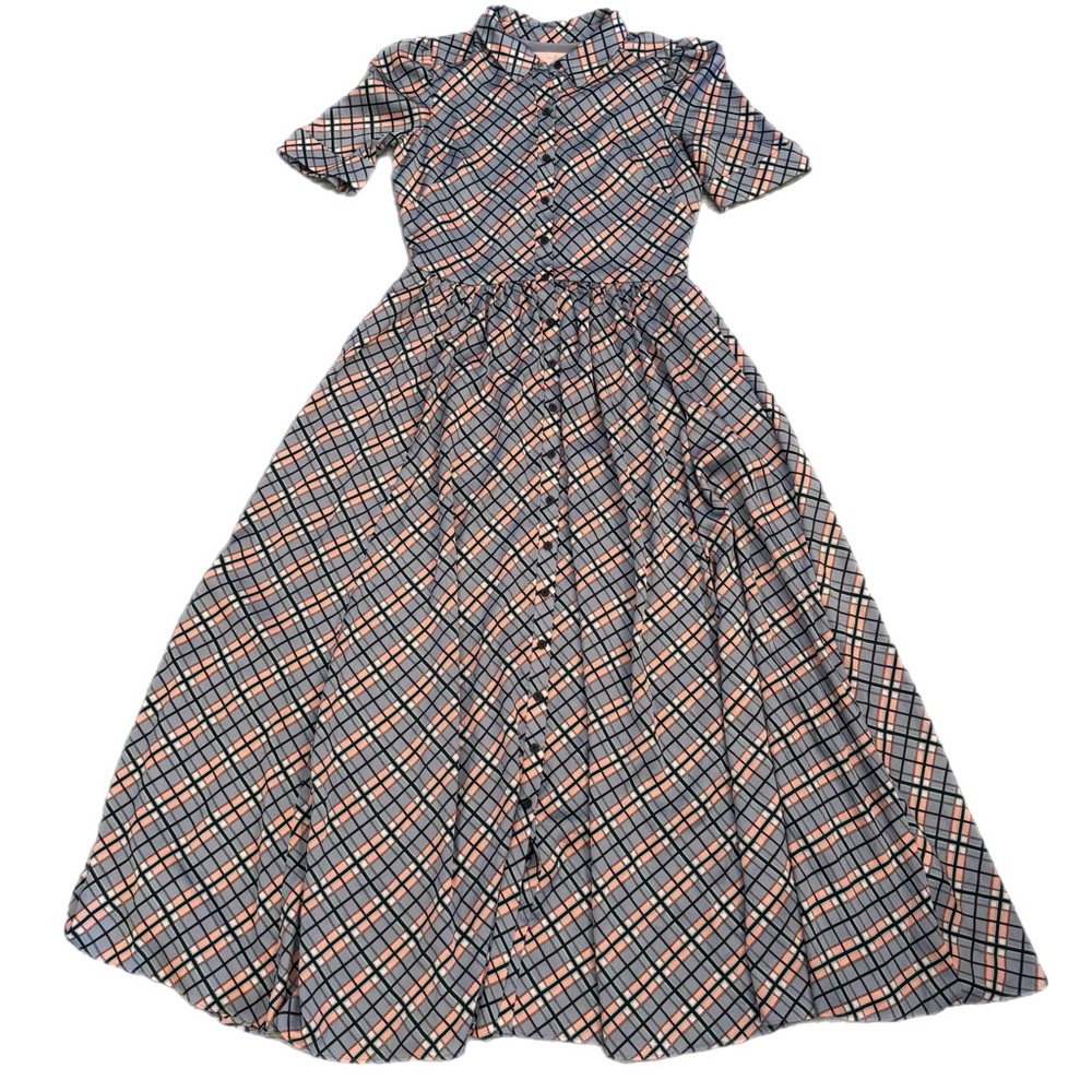 Gal Meets Glam Collection Colette Blue Plaid Button-Down Maxi Dress Size 12 - Picture 6 of 16